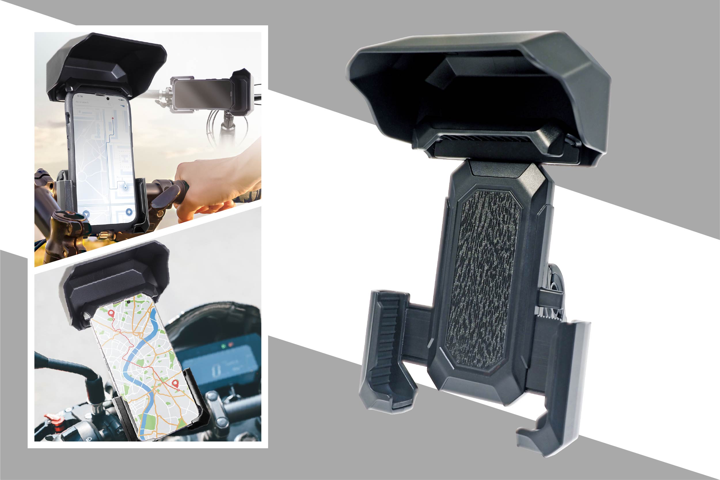 サンシェード付き自転車＆バイク用スマートフォンホルダー | 株式会社