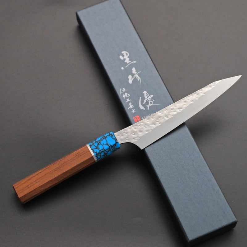 黒崎優 「閃光・鋭」ペティナイフ 130mm ウエンジ柄ターコイズ桂
