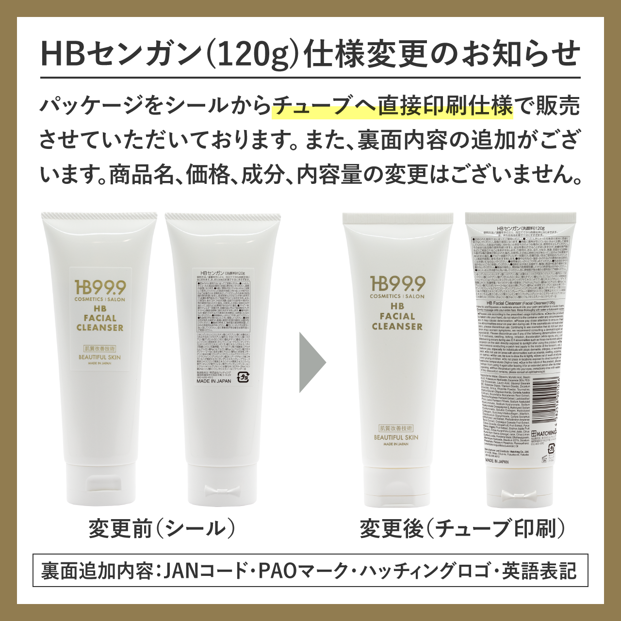HBセンガン 120g - 99.9%美容成分のHB999シリーズ発売中-株式会社