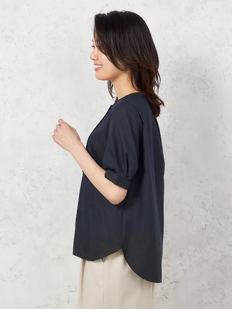 ホワイト 【UVカット】半袖 ピンタックブラウス 遮熱 透け防止 形態