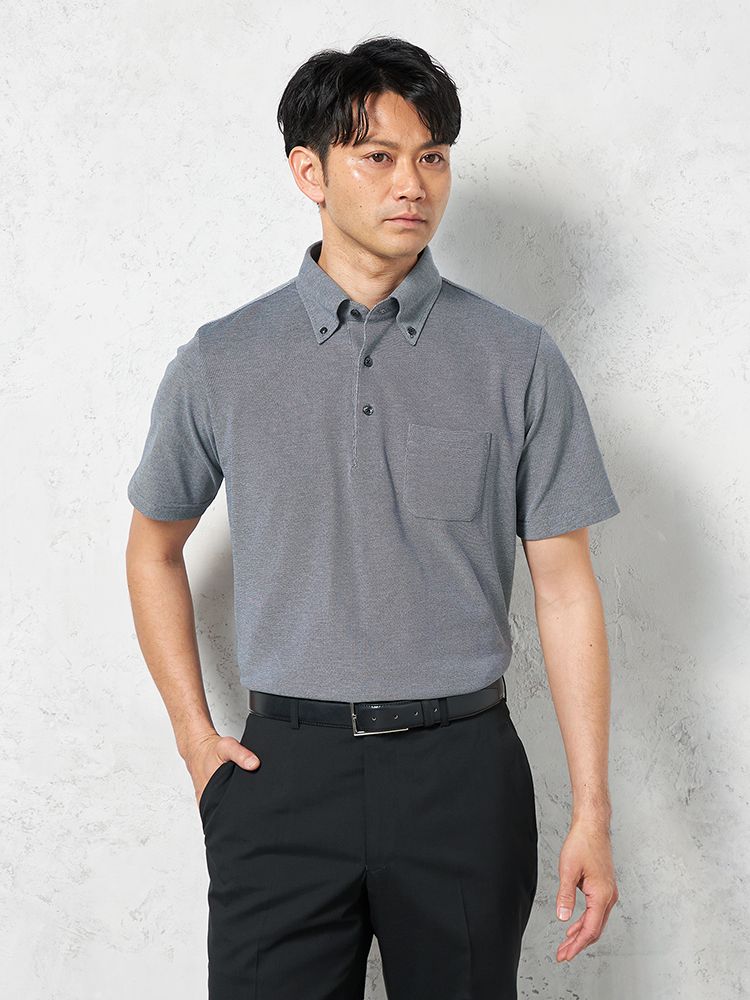 ブラック 【吸汗速乾】 半袖ポロシャツ ボタンダウン アメリカンシー