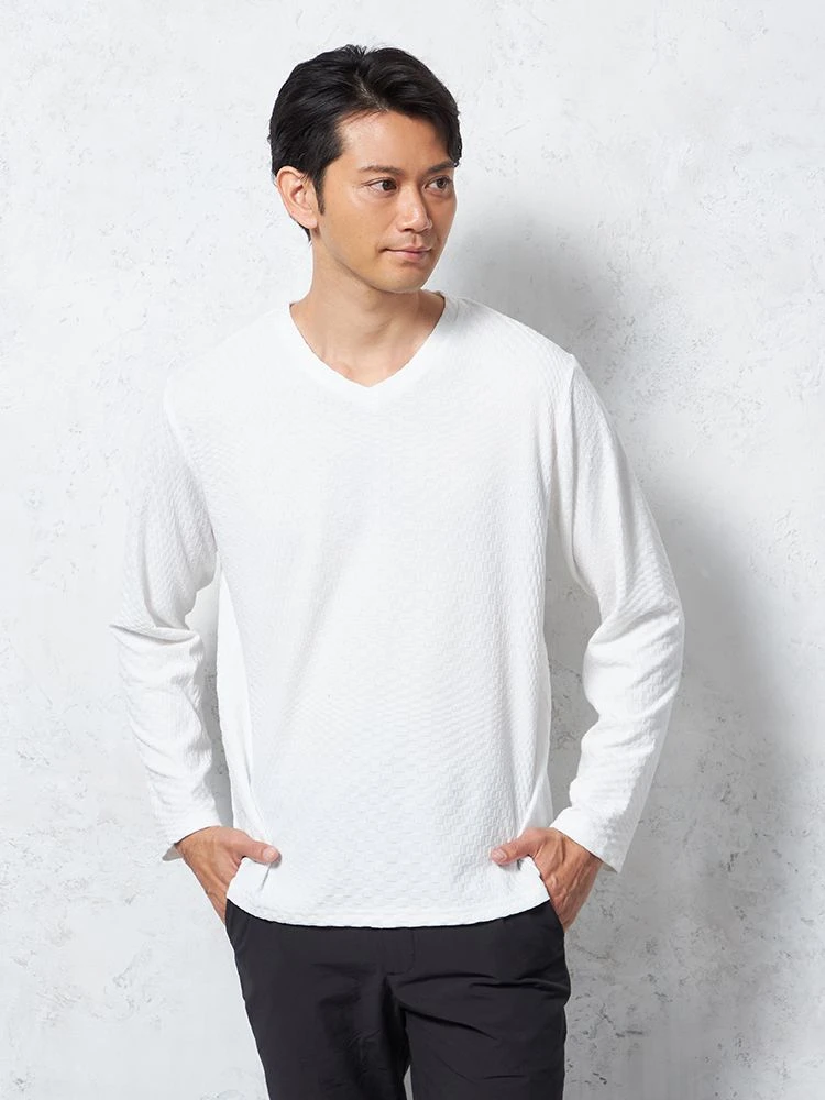 ホワイト 【RUCKEN BACCHAR】半袖 Vネックシャツ Tシャツ