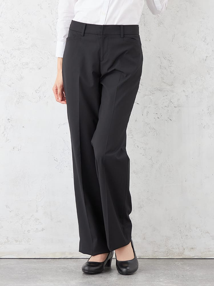 ウォッシャブル】レディースストレートパンツ 黒無地 RENU生地使用