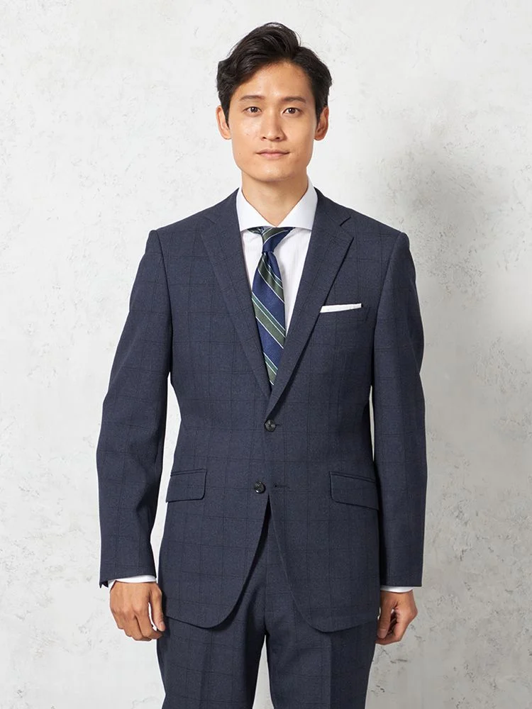 ネイビー 【上下ウォッシャブル】スーツ 2つボタン ウールライク