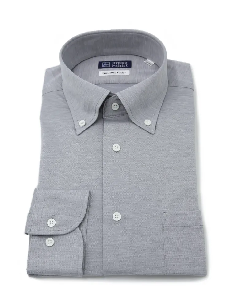 L．グレー 【ハイブリッドアイシャツ】長袖 ワイシャツ ボタンダウン