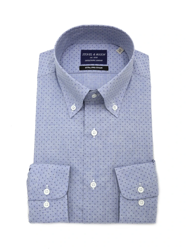 綿100％】長袖 ワイシャツ ボタンダウン プリント柄 ブルー S＆M BLUE