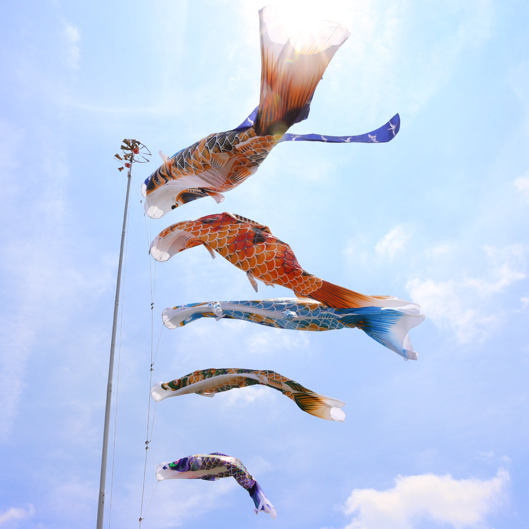 献上手染友禅之鯉【京錦】6点ガーデンセット（矢車・ロープ＋ポール