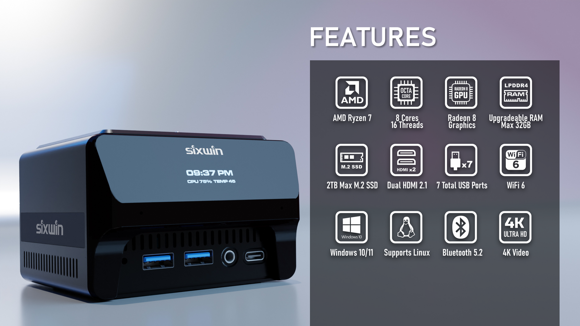 5825u World's Smallest AMD Ryzen 7 mini PC - 16GB DDR4 + 512GB