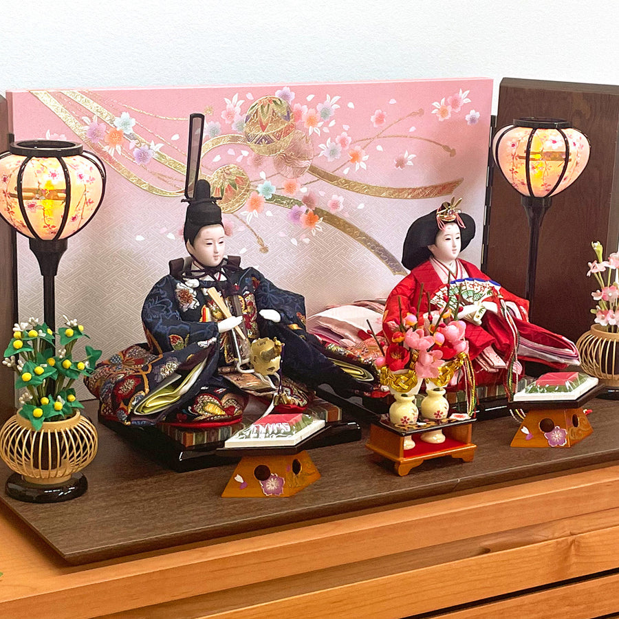 A traditional Hina doll set in the style of an old Kyoto townscape
