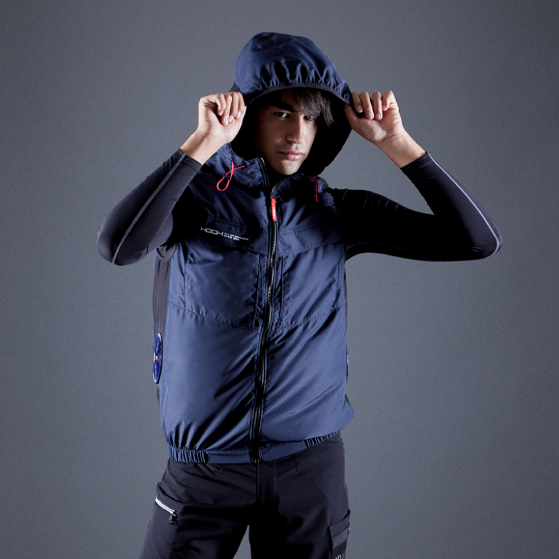 V8819サイドファンフードベスト 空調機能を取り入れたファン付き作業服