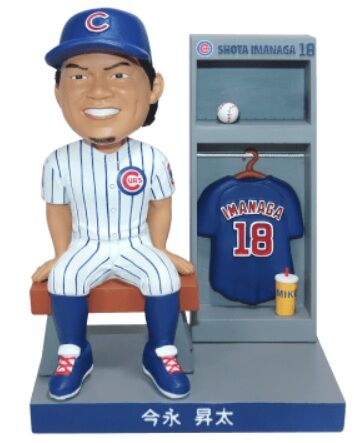 今永昇太のボブルヘッド 珍しい椅子に座った姿 6月1日レッズ戦で