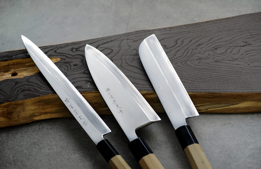 堺一文字光秀 銀三鋼 霞研 鎌型薄刃包丁