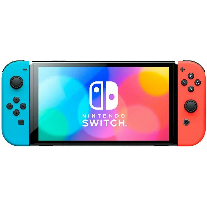Nintendo Switch OLED with Neon Blue and Neon Red Joy-Con