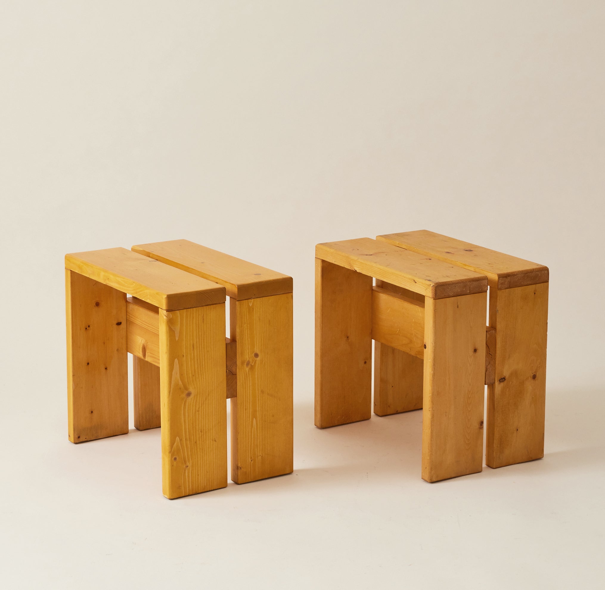 Charlotte Perriand Les Arcs Pine Stools or Side Tables, 1960's, a