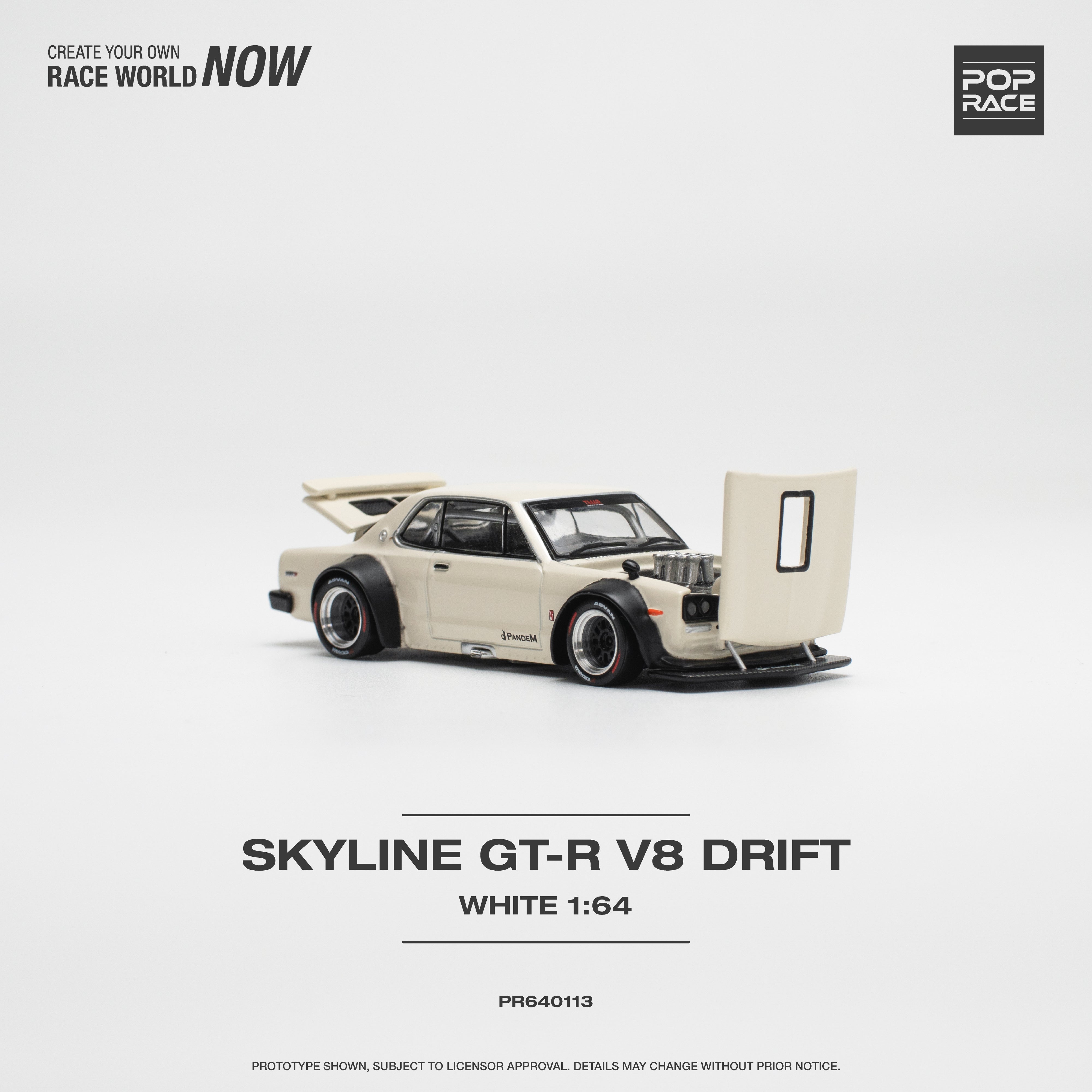 POPRACE 1:64 SKYLINE GT-R V8 DRIFT (HAKOSUKA) - WHITE PR640113