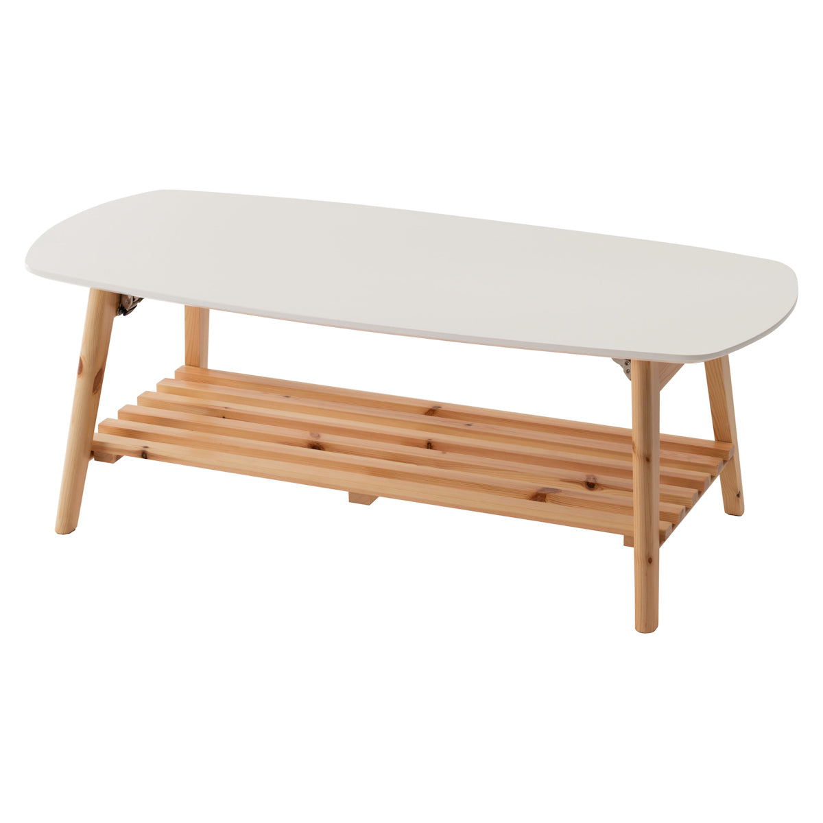 折りたたみ テーブル 幅90cm 棚付き 天然木 – ハウジー