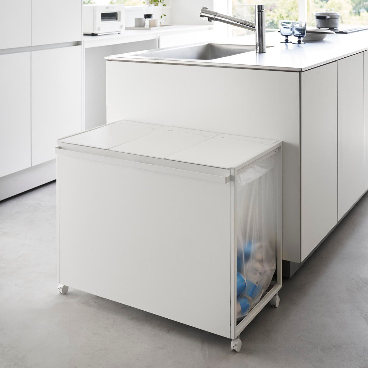 山崎実業 tower 蓋付き目隠し分別ダストワゴン タワー 45L 3分別