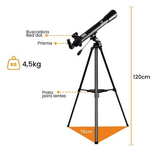 Telescopio Refrator Azimutal 70070 70az Greika Bm70070s Cor Preto