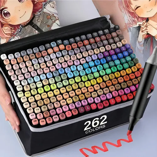 Canetas Touch Estojo C Alça Marker 262 Cores Com Ponta Dupla