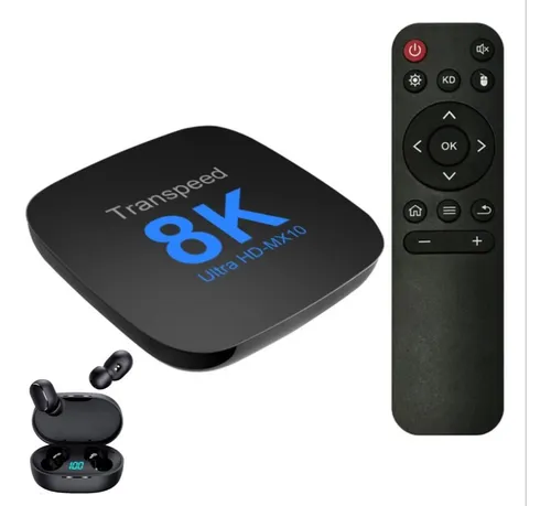 Tv Box 8k Android 13 Transped + Brinde Fone Bluetoot Preto Padrão