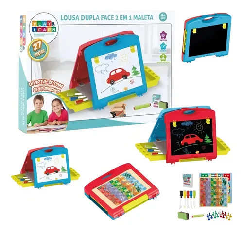 Lousa Mágica Criativa Dupla Face 2 Em 1 Maleta Play & Learn