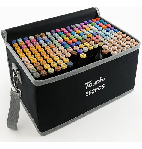 Kit Caneta 262 Cores Ponta Dupla Colorir Permanente Touch Preto