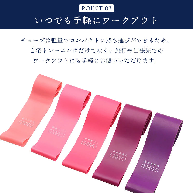 トレーニングチューブ 強度別 5本セット エクササイズバンド ゴム