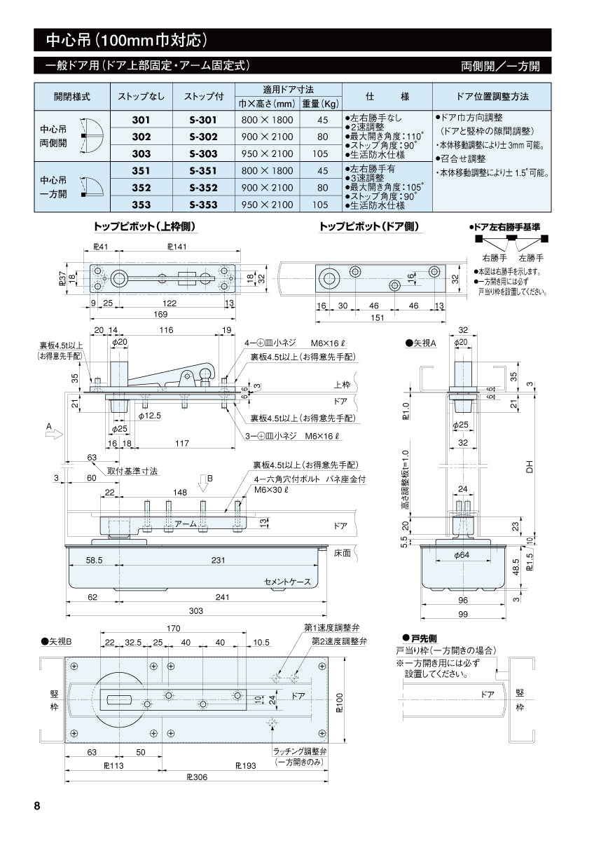 S-303 ❘ 一般ドア用 フロアヒンジ ❘ リョービ（RYOBI） – イブニーズ