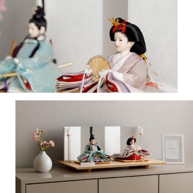 ひな祭り飾りセット 木製 漆塗り - 工芸漆器木製金彩花柄着物