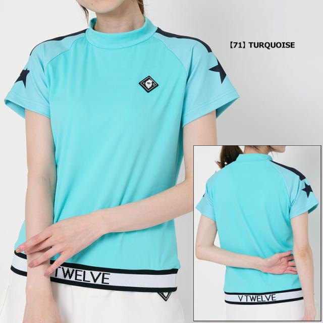 V12 ゴルフ レディース 半袖 モックネック シャツ RIB SLEEVE STAR