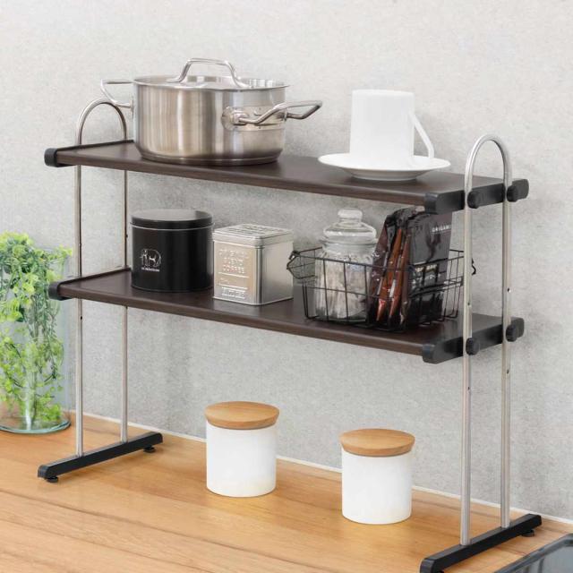 キッチンラック 2段 幅55cm モクメタル （ 木目 キッチン ラック 棚