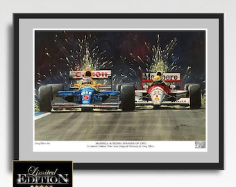 Ayrton Senna & Nigel Mansell - Spanish GP 1991 F1 Art Print