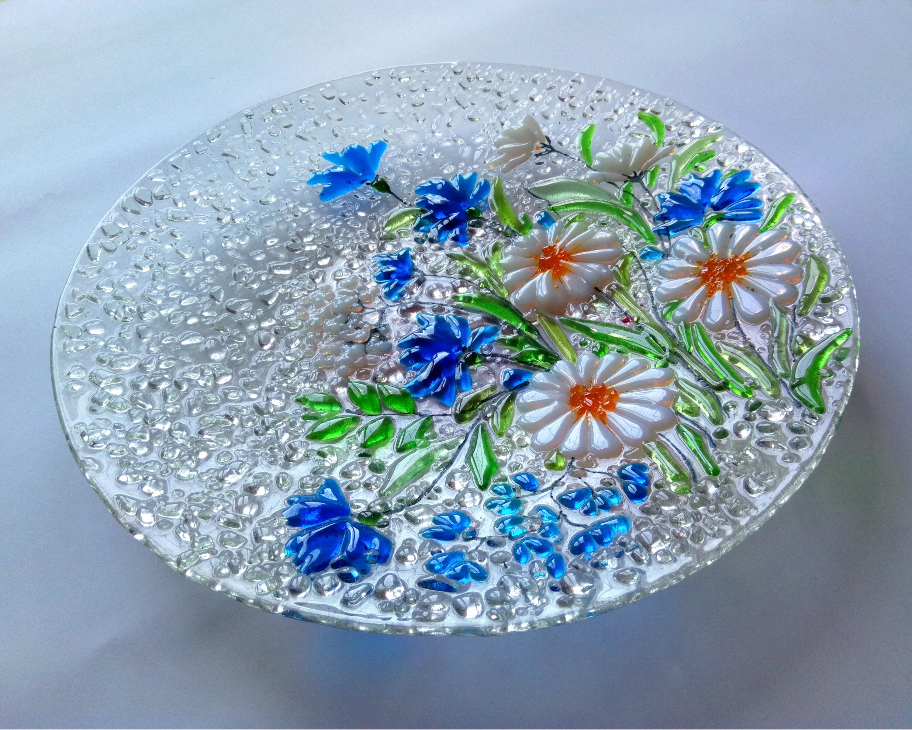 Wildflower Glass Dish - Handcrafted Fused Glass Plate for Kitchen