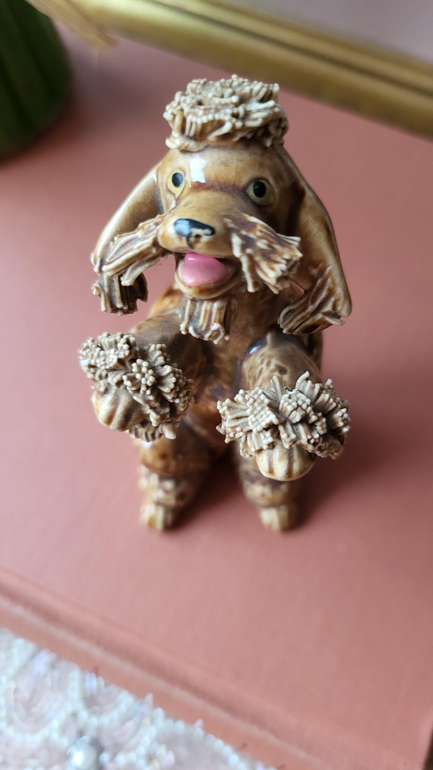 ヴィンテージブラウンスパゲッティプードル犬の置物かわいい装飾