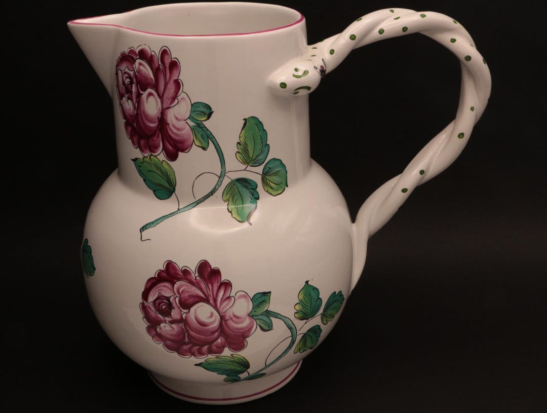 Tiffany & Co. Ceramic Floral Pitcher – Vintage Snake Handle Vessel