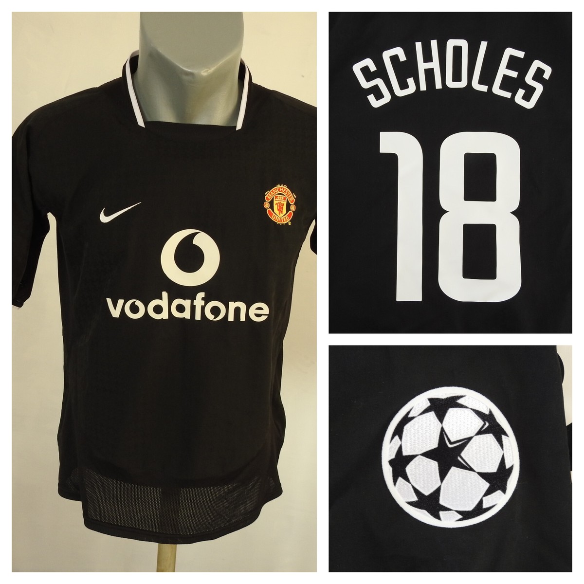Manchester United 2003 Away Jersey #18 Scholes Nike Black UCL