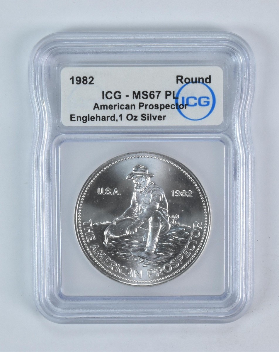 1982 Engelhard 1 Oz Silver American Prospector MS67 PL ICG | eBay