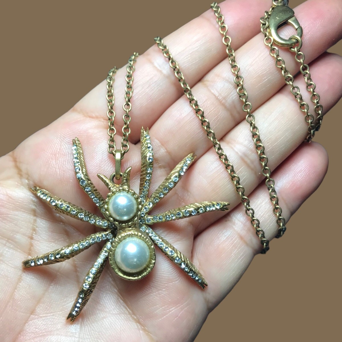 Rare Valentino garvani spider Clear Rhinestone Antiques Gold Tone