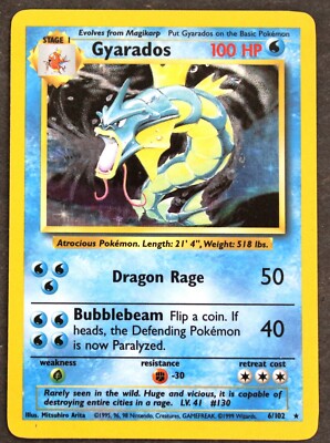 Pokemon Stage 1 GYARADOS Holo Card 6/102 #130 | eBay