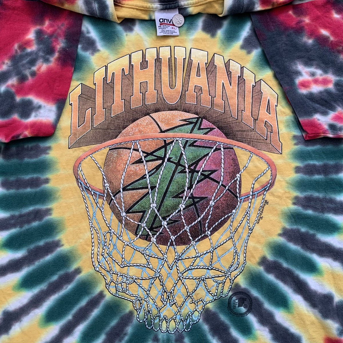 Vintage 1996 Lithuania Basketball Olympic Grateful Dead Tie Dye T