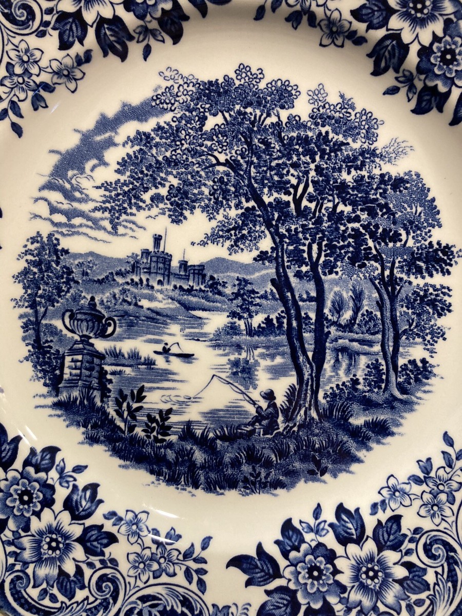 English Scene Blue by Churchill Luncheon Plate MADE IN ENGLAND