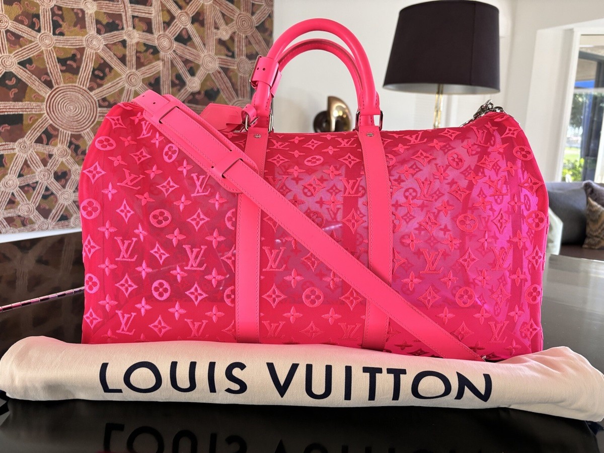 Auth Louis Vuitton Mesh Pink Fluo Keepall 50 Virgil Abloh See