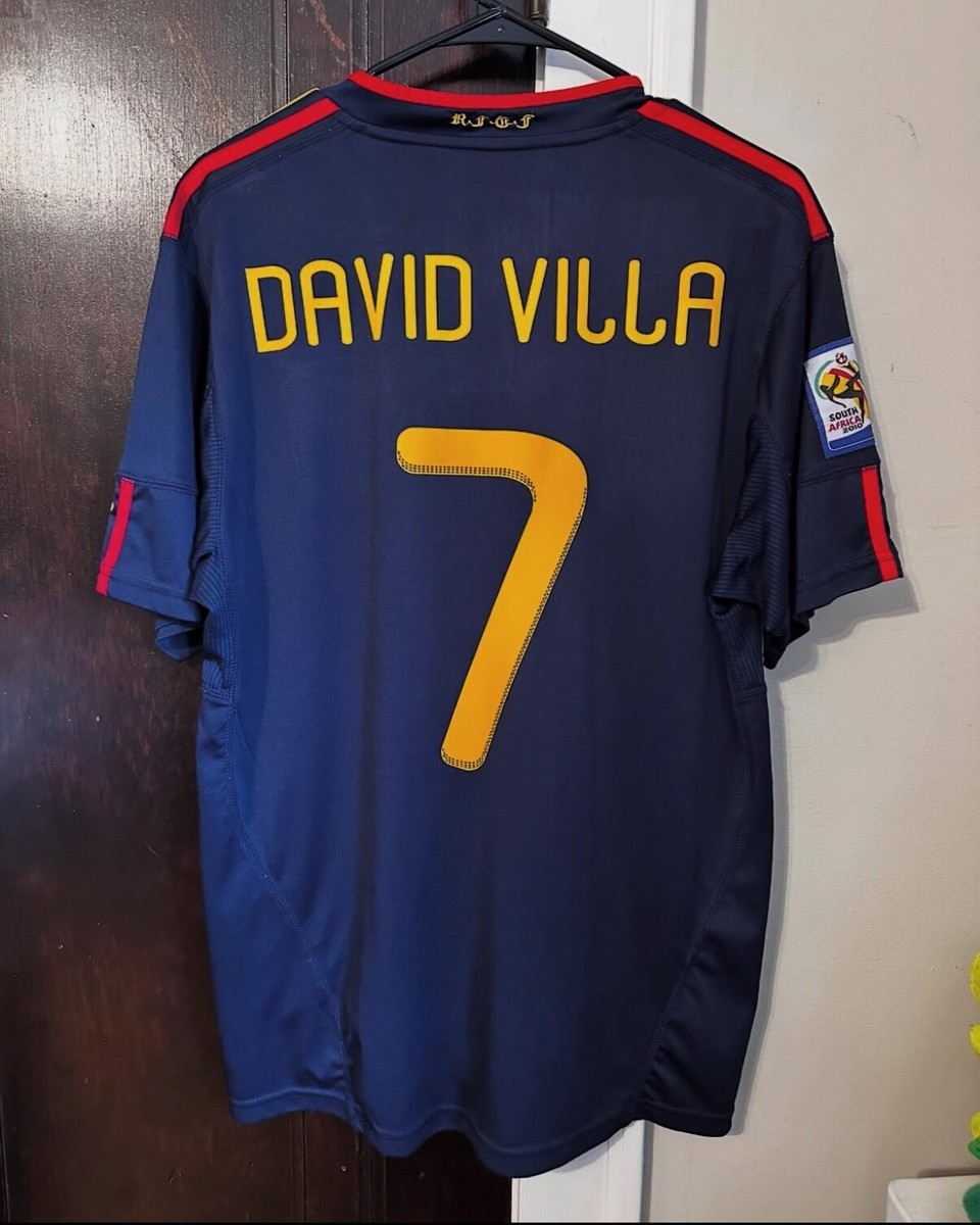 David Villa #7 Large Retro Jersey Spain Away 2010 World Cup Soccer