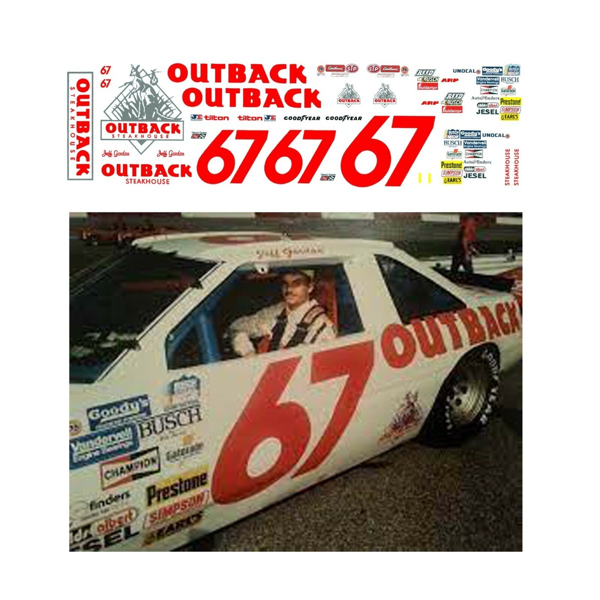 67 Jeff Gordon Outback 1990 Nascar debut 1/64 scale DECAL AFX Tyco