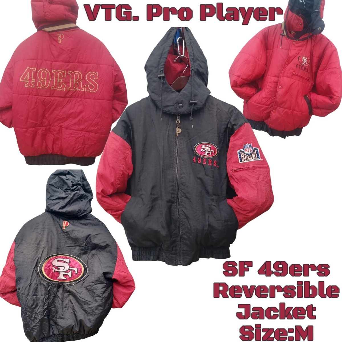Vintage Pro Player Jacket Medium MD San Francisco 49ers Reversible