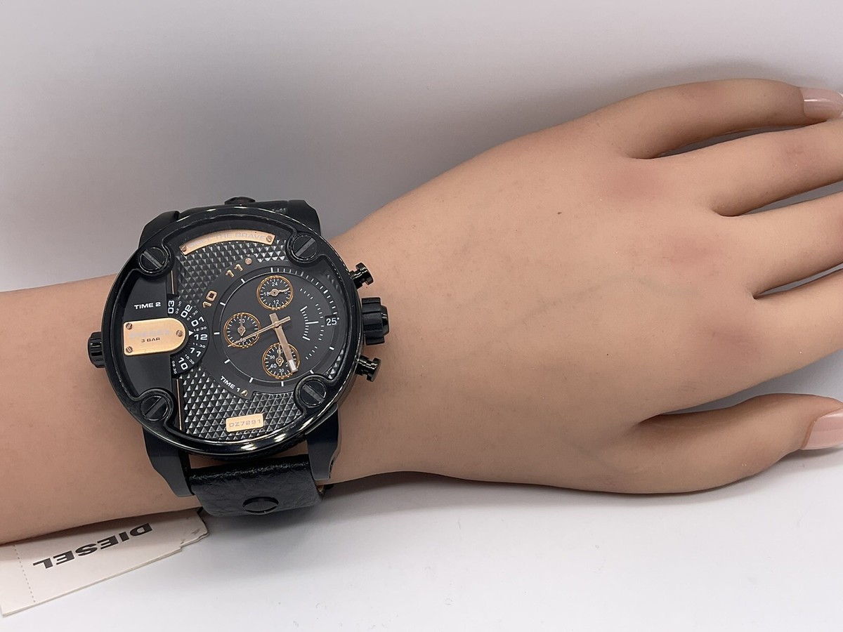 New Diesel Little Daddy DZ7291 Black Leather Band Men's Watch