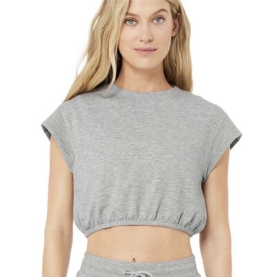 Alo Yoga Womens Short Sleeve Dreamy Crop Top - Dove Heather Grey