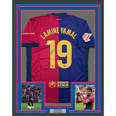 Framed Autographed/Signed Lamine Yamal 35x39 FC Barcelona Jersey