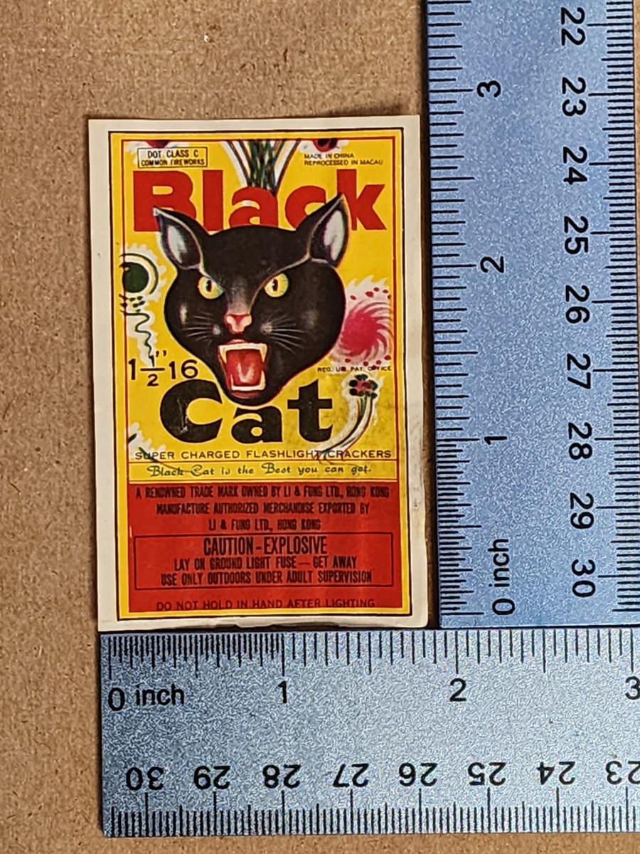 VINTAGE BLACK CAT FIRECRACKER LABEL MADE IN CHINA 1 1/2 16 | eBay