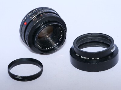 Leica Summicron-R 50mm f2 lens. Germany. 1 CAM. RED SCALE. Hood